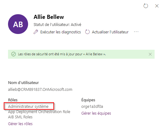 Capture d’écran de l’attribution d’un rôle avec le bouton OK sélectionné.