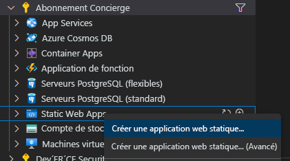 Screenshot showing where to go to create a web app.