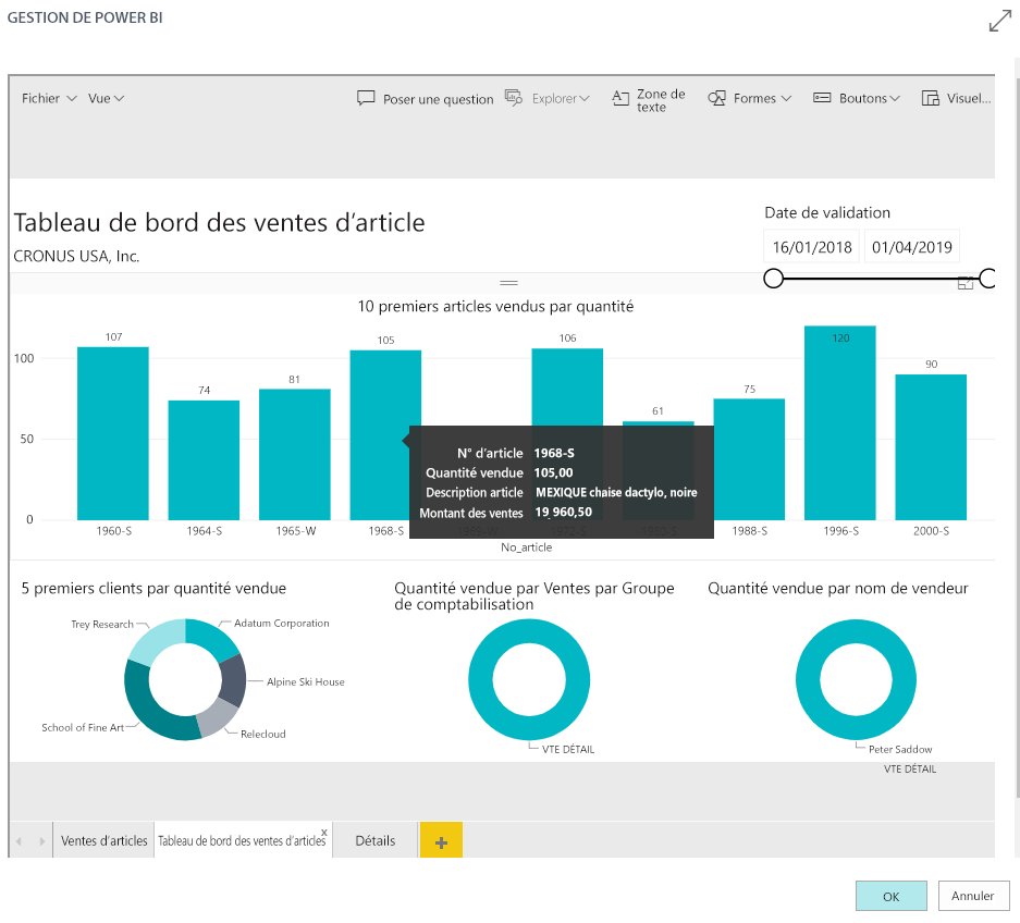 Capture d’écran de la page Gestion de Power BI.