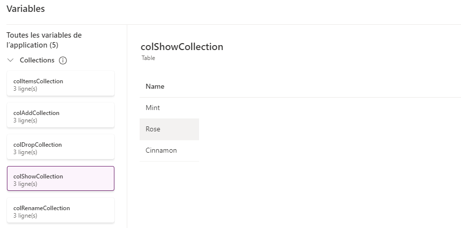 Capture d’écran de la collection colShowCollection.