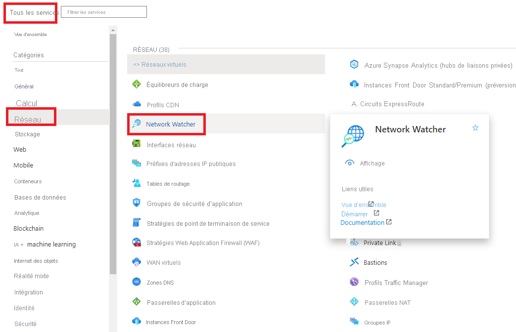 Opening Network Watcher from the Azure portal home page