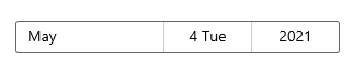Sélecteur de dates avec le champ jour mis en forme pour afficher un entier et une abréviation.
