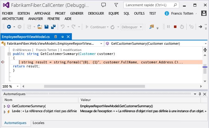 Accédez au code d’application à partir d’un événement d’exception