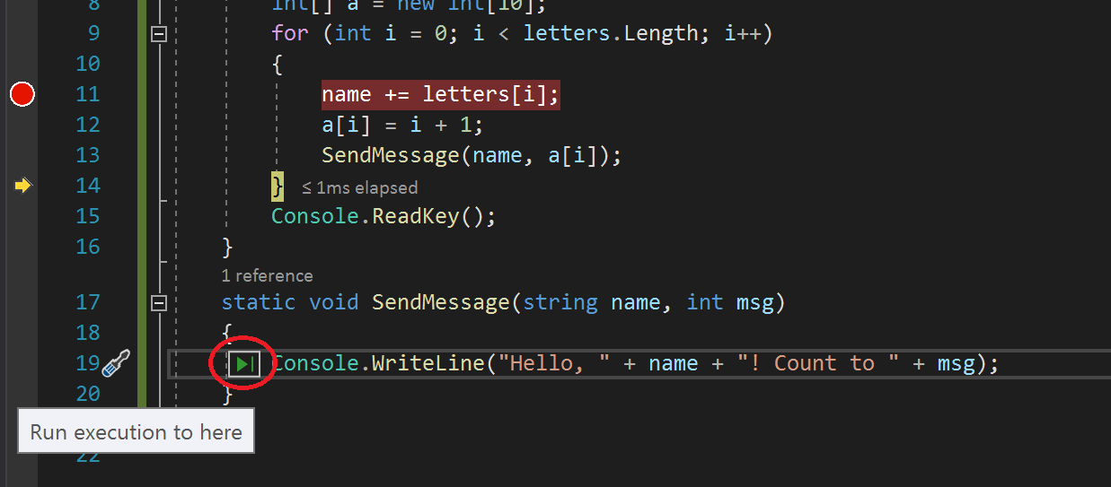 Run to Click Screenshot of the Run to Click button.