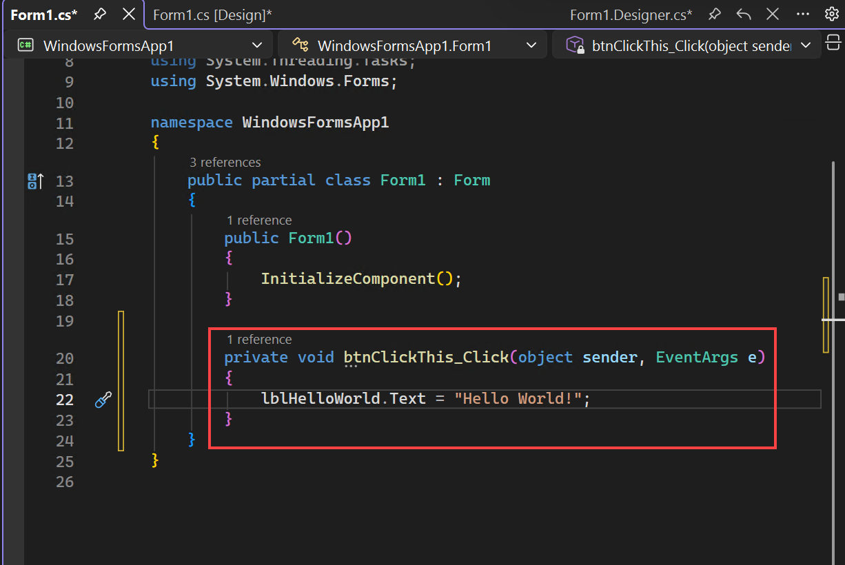 Capture d’écran montrant où ajouter du code au formulaire.