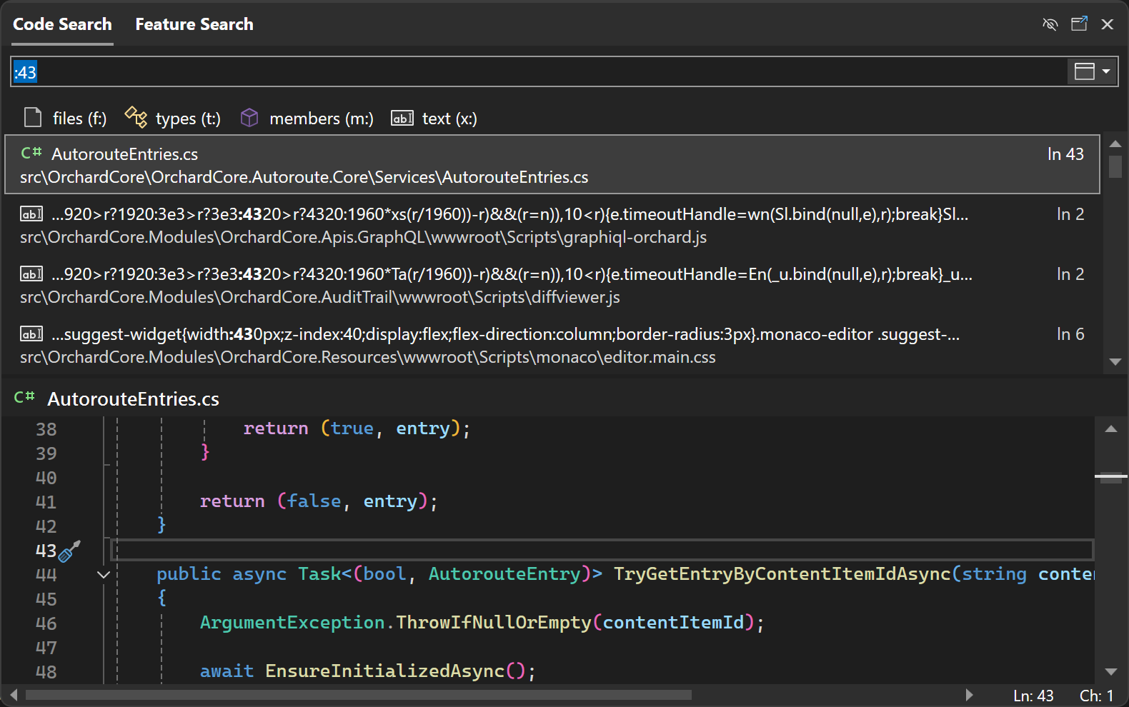 Capture d’écran montrant Aller à la ligne dans le document actif.