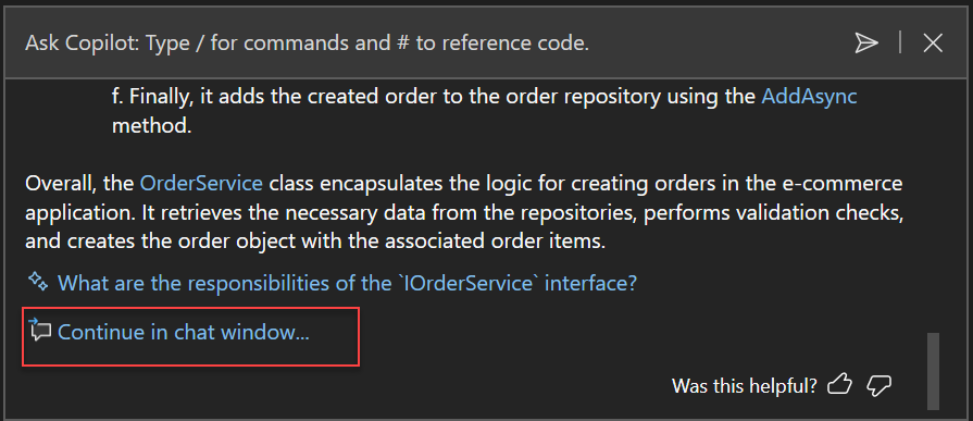 Capture d’écran de la promotion d’un thread en cours dans la conversation inline vers la fenêtre de conversation.
