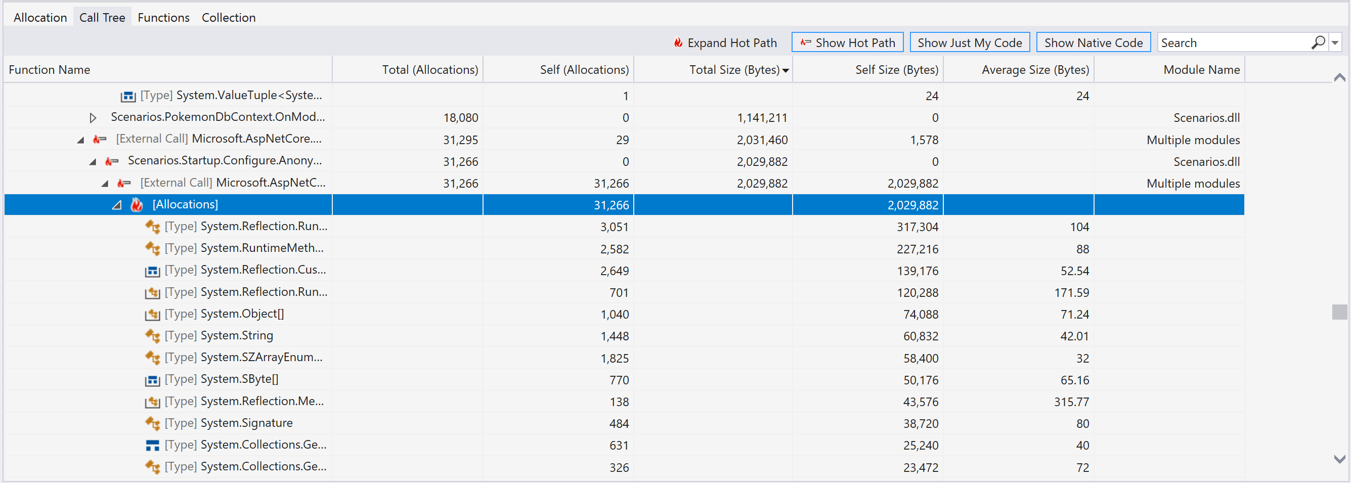 Un chemin chaud développé Capture d’écran du chemin chaud développé.