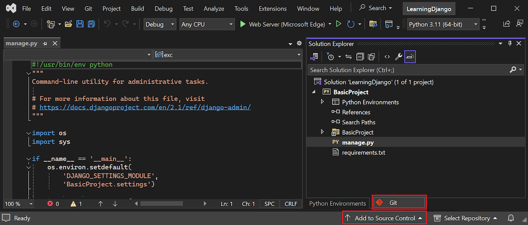 Capture d’écran montrant comment créer un dépôt Git dans Visual Studio 2022.