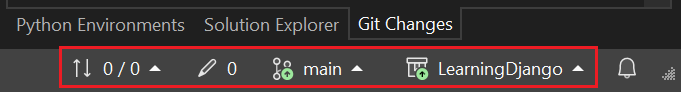 Capture d’écran montrant les contrôles Git en bas à droite dans la fenêtre principale de Visual Studio.