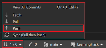 Capture d’écran montrant comment envoyer (push) des validations vers un référentiel distant dans Visual Studio 2022.