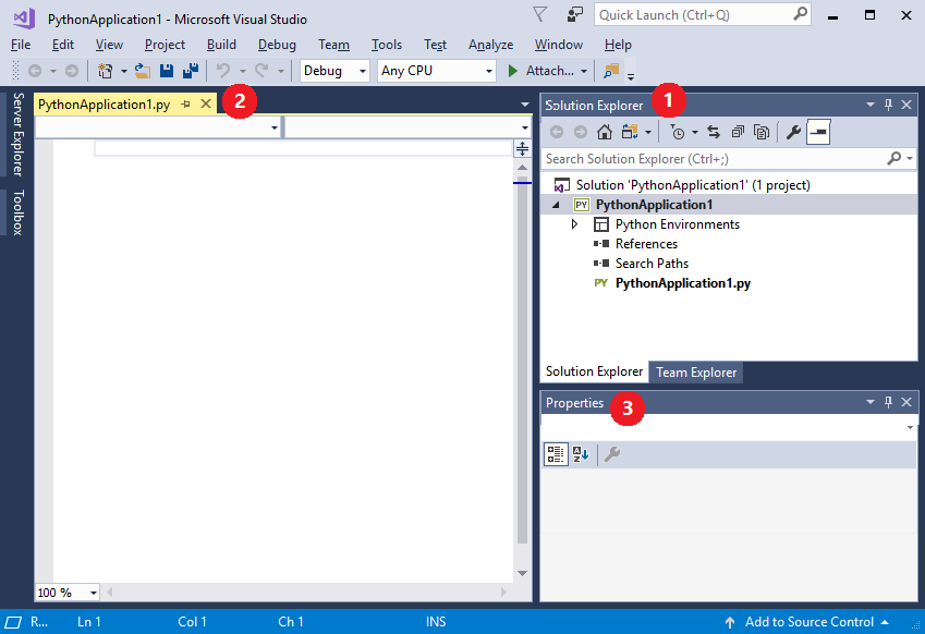 Capture d’écran montrant le nouveau projet ouvert dans Visual Studio.