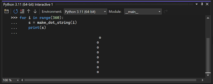 Capture d’écran montrant comment coller plusieurs lignes de code dans la fenêtre interactive dans Visual Studio.