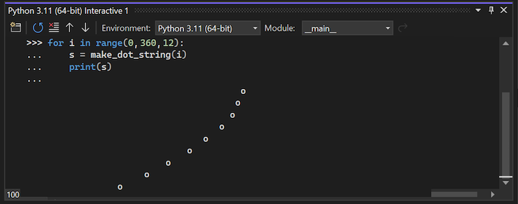 Capture d’écran montrant comment modifier une instruction précédente dans la fenêtre interactive dans Visual Studio.