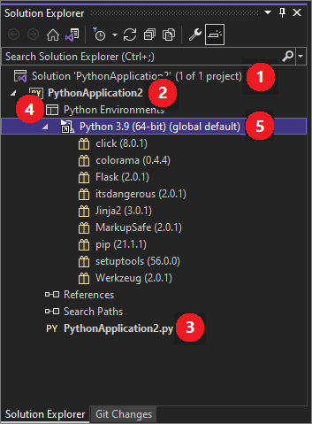Capture d’écran de l’Explorateur de solutions développée pour afficher les fonctionnalités de Visual Studio 2022.