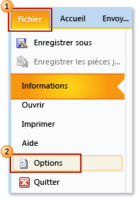 Choosing File, Options in Outlook 2010 Choosing File, Options in Outlook 2010