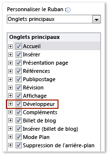 The Developer check box in the Word Options dialog The Developer check box in the Word Options dialog