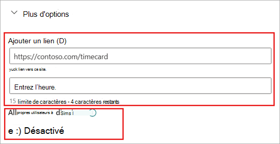 Capture d’écran des options supplémentaires disponibles dans le volet de détails de l’annonce.