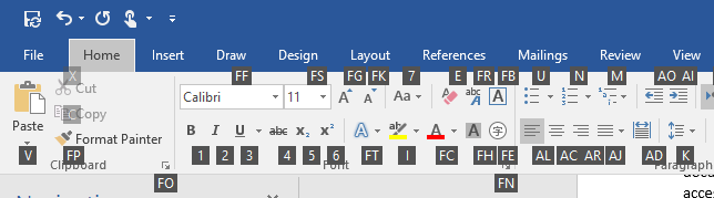 Clés d'accès secondaires dans Microsoft Word