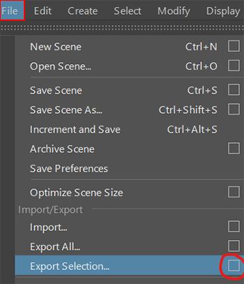 Exemple : Emplacement du menu Exporter la sélection