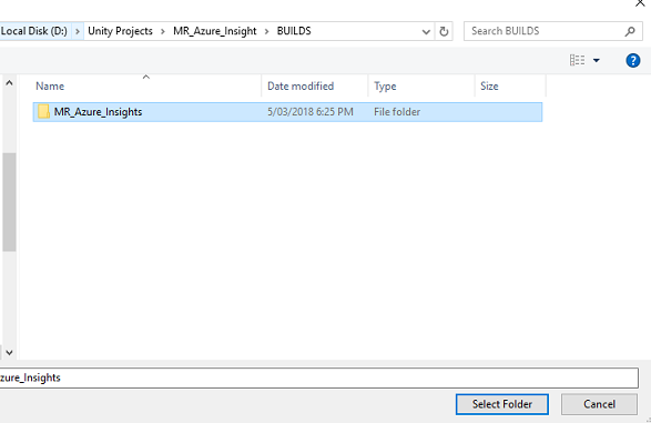 Capture d’écran de l’Explorateur de fichiers montrant le dossier MR_Azure_Insights.