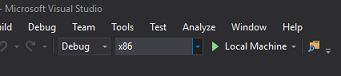 Capture d’écran de l’écran Configuration de la solution Visual Studio montrant Déboguer dans la barre de menus.