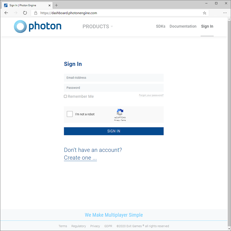 Page de connexion Photon