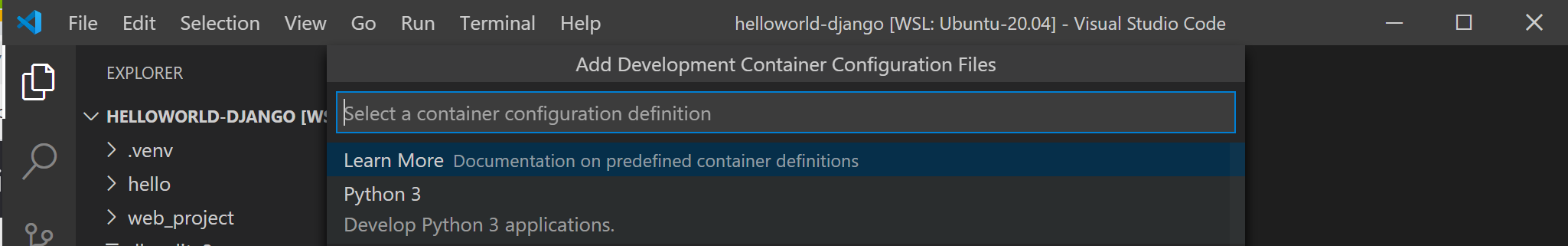 Définitions de configuration des conteneurs VS Code Dev