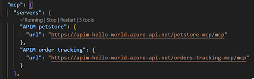 Capture d’écran des serveurs MCP configurés dans Visual Studio Code.