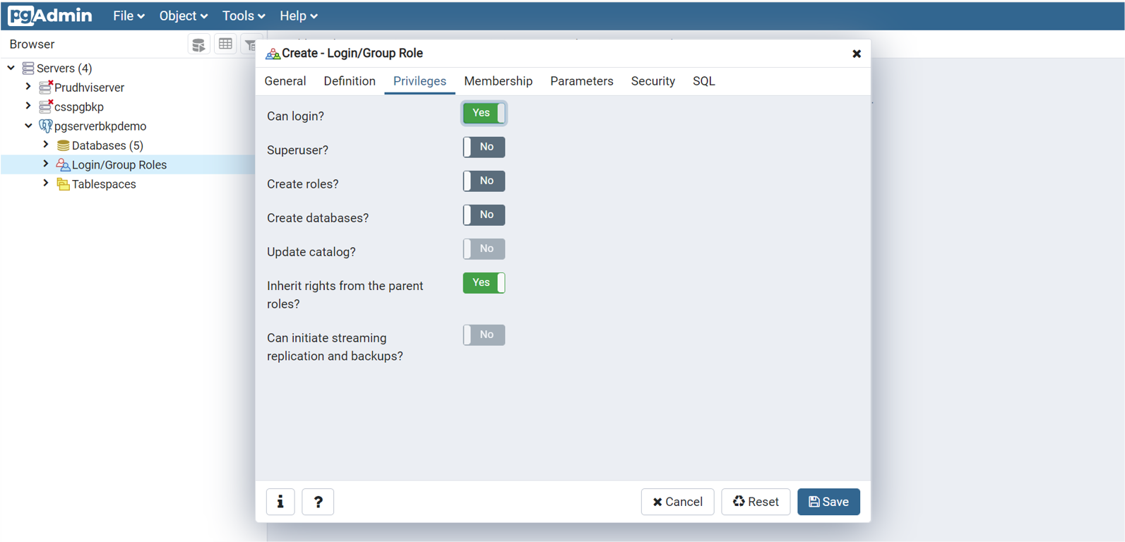 Capture d’écran montrant le bouton bascule permettant de définir la connexion sur Oui.