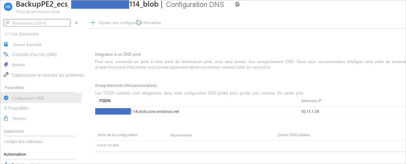 Configuration&nbsp;DNS de blobs