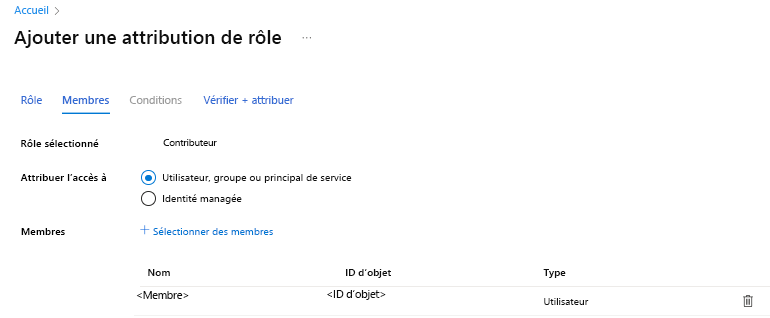 Choisir un rôle et une entité principale