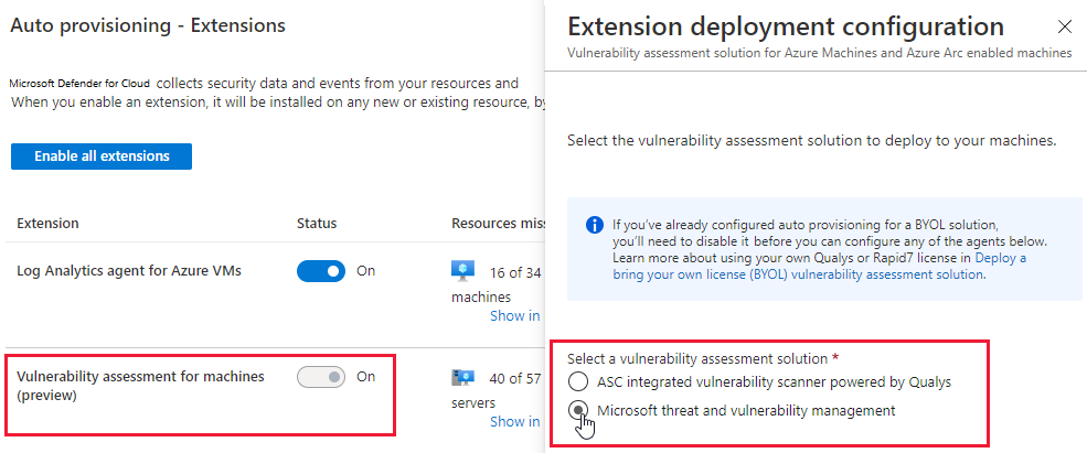 Provisionnement automatique des menaces et des vulnérabilités de Microsoft à partir de Azure Security Center.