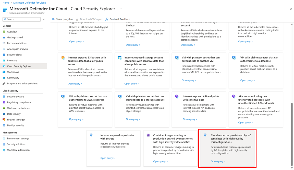 Capture d’écran montrant le modèle IaC Mapping Cloud Security Explorer.