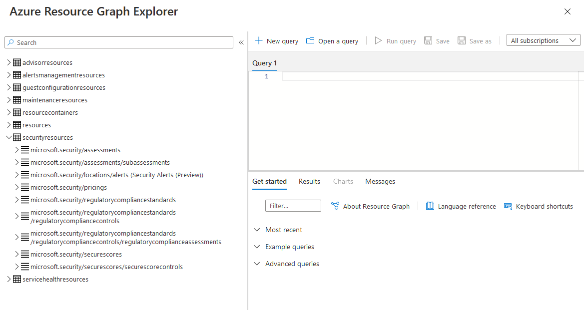 Azure Resource Graph Explorer et tables disponibles.
