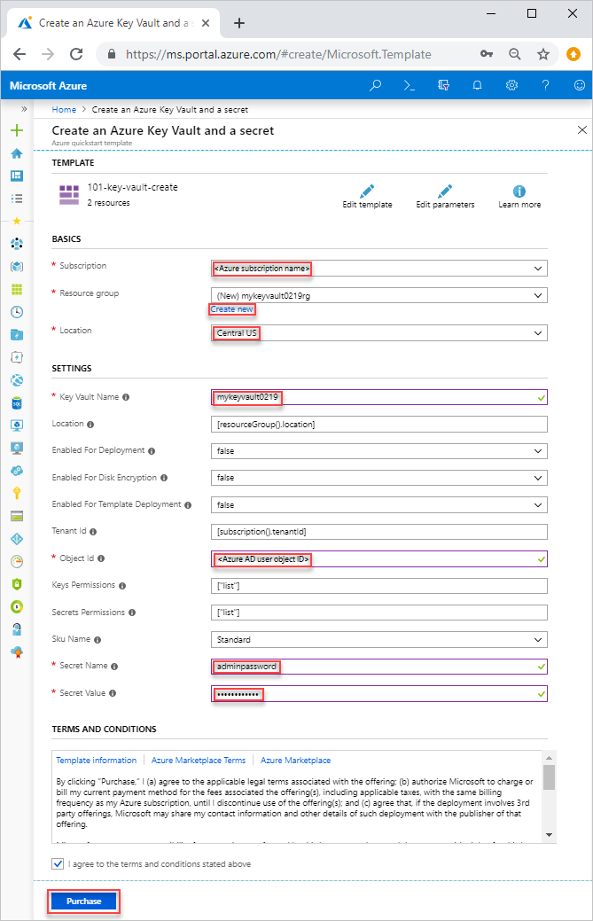 Modèle ARM, intégration à Key Vault, déploiement via portail