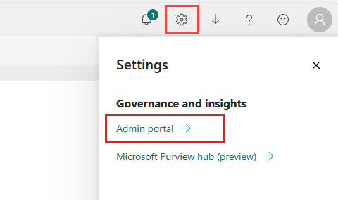 Screenshot de l’option Portail d’administration dans le menu paramètres Fabric.
