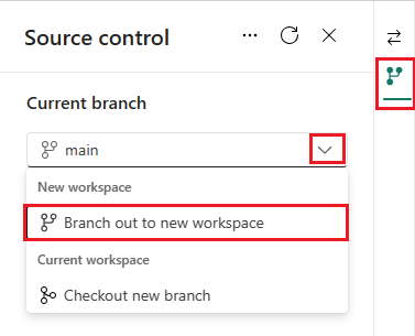 Capture d’écran de l’option Créer une branche de contrôle de code source.