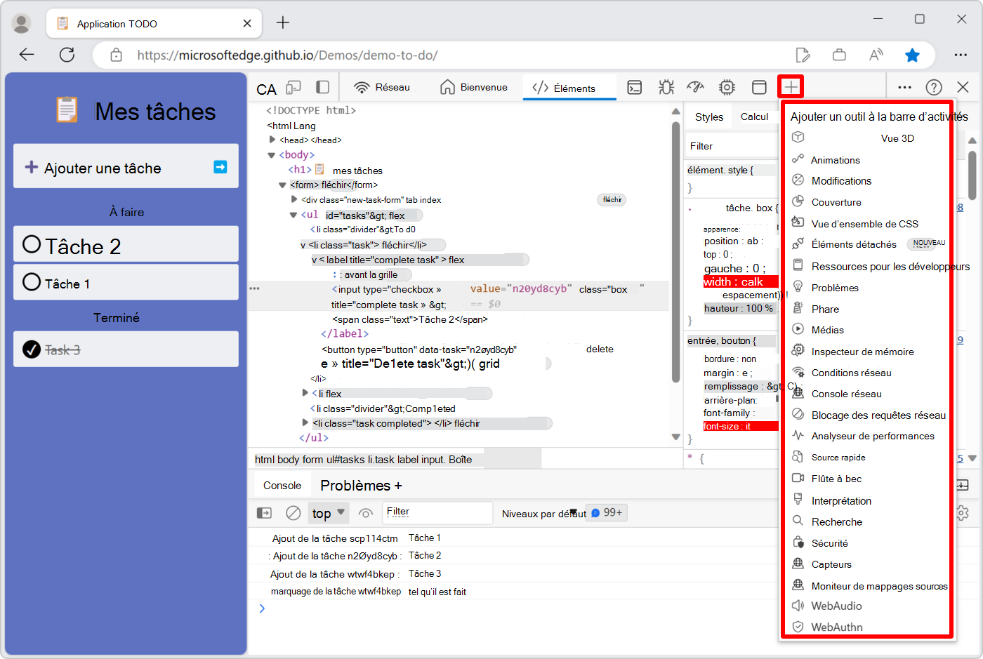 Bouton Plus d’outils (+) pour ouvrir un nouvel outil