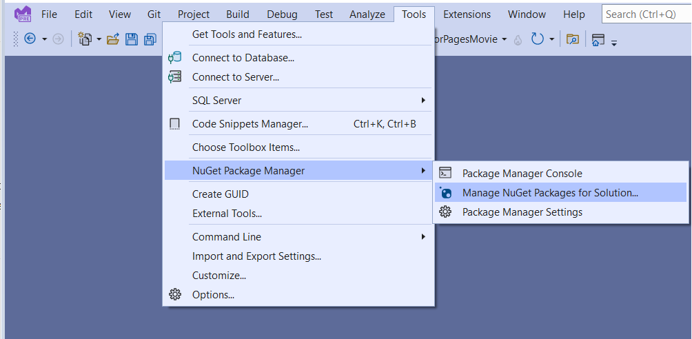 Gestionnaire de package NuGet : gérer