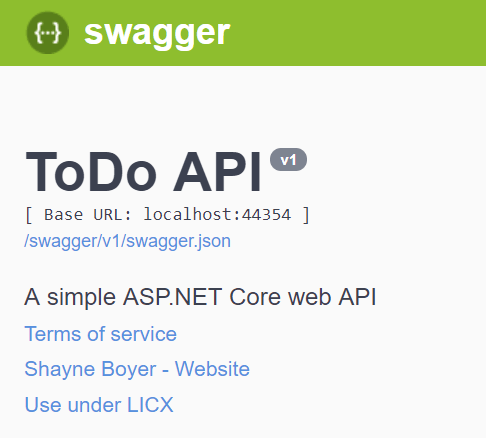 Interface utilisateur de Swagger avec des informations de version