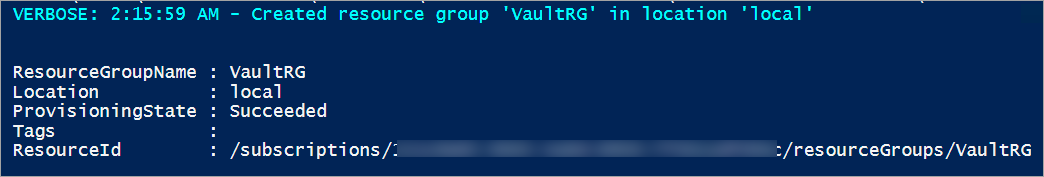 Nouveau groupe de ressources généré dans PowerShell