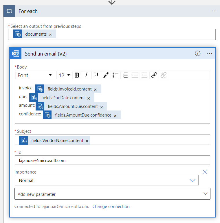 Capture d’écran du nœud Pour chaque après l’enregistrement de l’application.