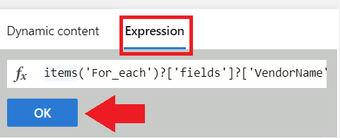 Capture d’écran du champ d’expression de formule.