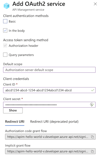 Ajouter les informations d'identification du client pour le service OAuth 2.0