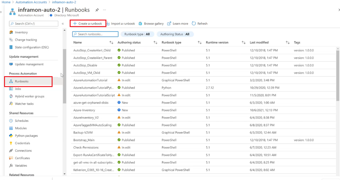 Create PowerShell workflow runbook from portal