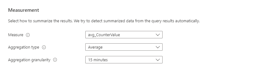 Screenshot that shows the Measurement tab when creating a new log alert rule.