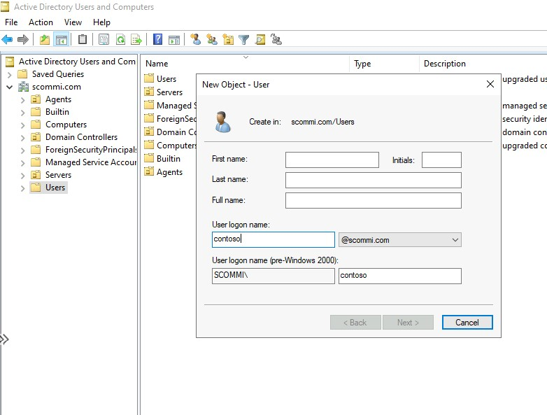 Capture d’écran montrant les utilisateurs Active Directory.