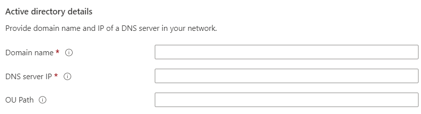 Capture d’écran montrant les détails d’Active Directory pour la création d’une Instance SCOM gérée.