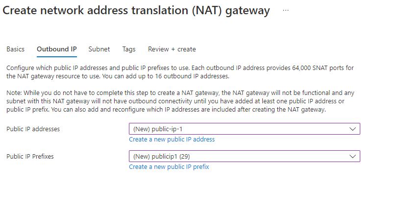 Capture d’écran montrant les informations d’IP publique pour une NAT Gateway.